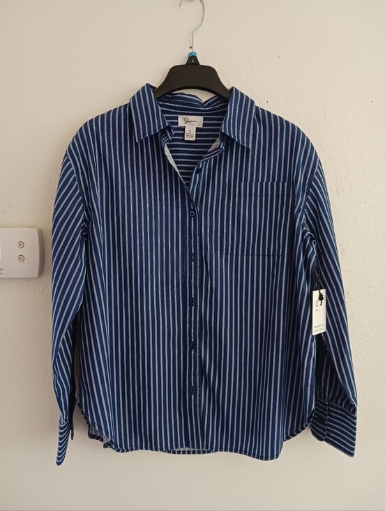 Japna Tops - Japna Navy Stripe Button Down Shirt
